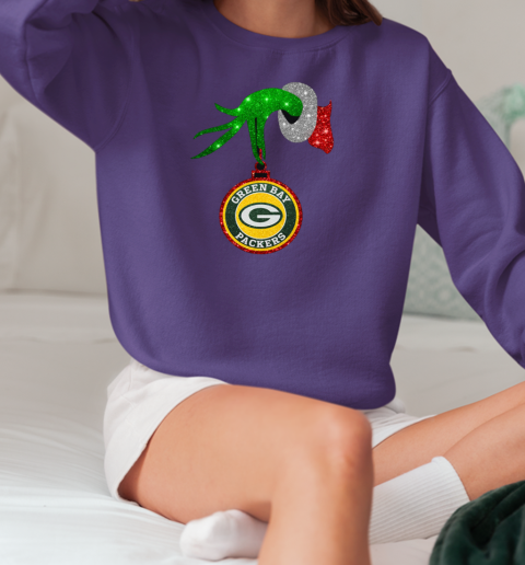 Grinch Hand Holding Green Bay Packers Christmas T-Shirt Unisex Sweatshirt