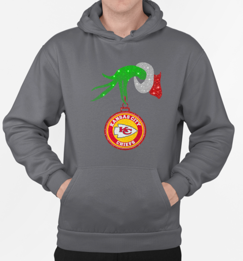 Grinch Hand Holding Kansas City Chiefs Christmas T-Shirt Unisex Hoodie