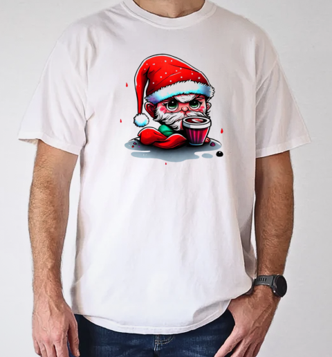 Humorous Cartoon Character with Santa Hats and Alcoholic Drink T-Shirt Classic Men's T-shirt