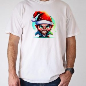 Illustration of a Cartoon Elf with Santa Hat and Snowflakes T-Shirt Classic Men's T-shirt