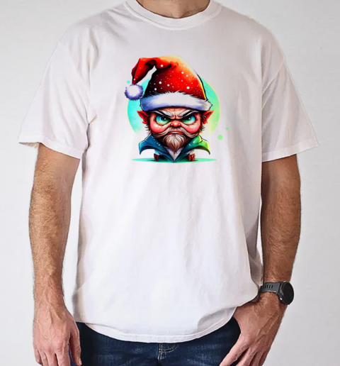 Illustration of a Cartoon Elf with Santa Hat and Snowflakes T-Shirt Classic Men's T-shirt