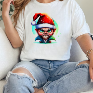 Illustration of a Cartoon Elf with Santa Hat and Snowflakes T-Shirt Classic Women's T-shirt