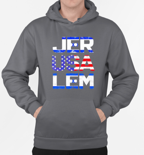 Jerusalem Israel Flag and US Flag T-Shirt Unisex Hoodie