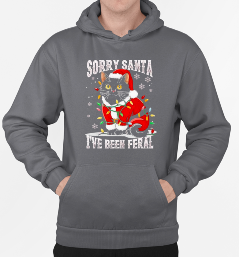 Light black cat Christmas funny sorry Santa Ive been feral T-Shirt Unisex Hoodie