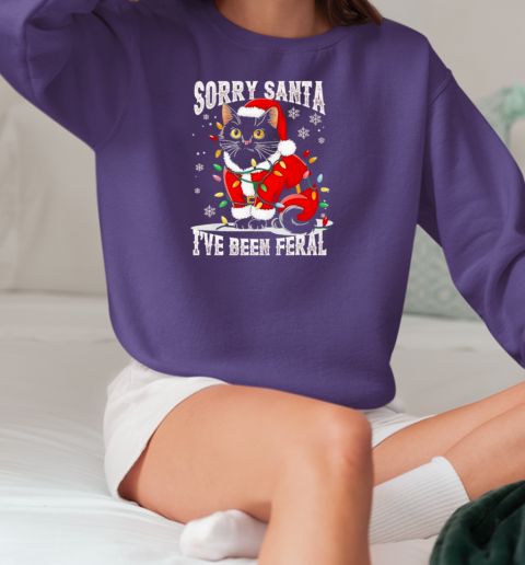 Light black cat Christmas funny sorry Santa Ive been feral T-Shirt Unisex Sweatshirt