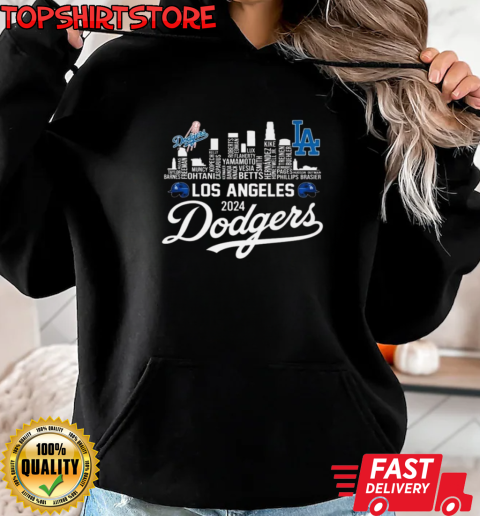 Los Angeles Dodgers MLB 2024 Champions Skyline Of LA City T-Shirt Unisex Hoodie