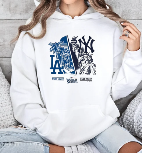 Los Angeles Dodgers vs. New York Yankees '47 Ash 2024 World Series Matchup Split T-Shirt Unisex Hoodie