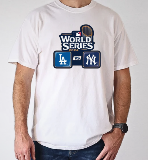 Los Angeles Dodgers vs. New York Yankees Dueling 2024 World Series Lapel Logo T-Shirt Classic Men's T-shirt