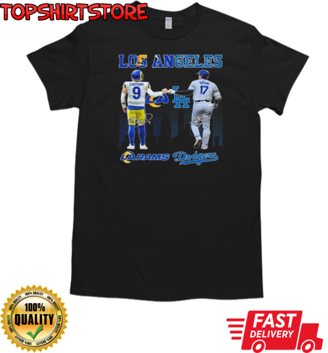 Los Angeles Rams Los Angeles Dodgers The Rivals In The City 2024 Signatures T-Shirt Classic Men's T-shirt