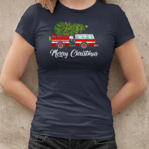 Merry Christmas Fire Truck Carrying Christmas Tree Christmas Firefighter T-Shirt Classic Women's T-shirt