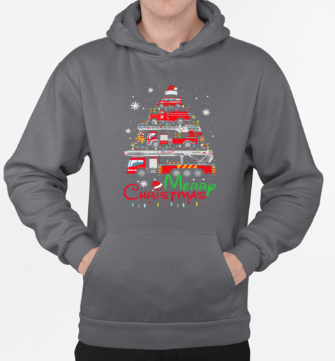 Merry Christmas Firetruck Tree Christmas Firefighter T-Shirt Unisex Hoodie