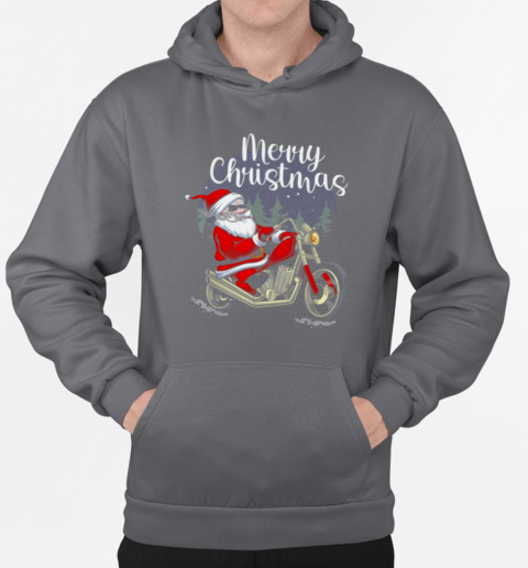 Merry Christmas Santa Claus Ride Motorcycle Cool Christmas Biker T-Shirt Unisex Hoodie