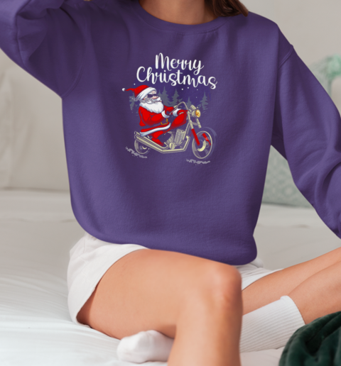 Merry Christmas Santa Claus Ride Motorcycle Cool Christmas Biker T-Shirt Unisex Sweatshirt