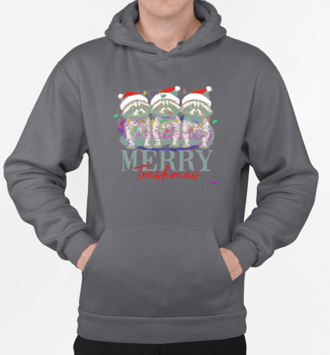 Merry Trashmas Christmas raccoon Santa hat T-Shirt Unisex Hoodie