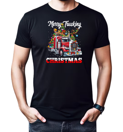 Merry Trucking Christmas Funny Trucker With Reindeer On Head T-Shirt Classic Men's T-shirt