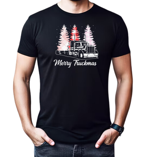 Merry Truckmas Pin Christmas Tree Cute Christmas Trucker T-Shirt Classic Men's T-shirt