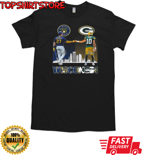 Milwaukee Brewers 2024 Willy Adames Green Bay Packers Jordan Love Signatures T-Shirt Classic Men's T-shirt