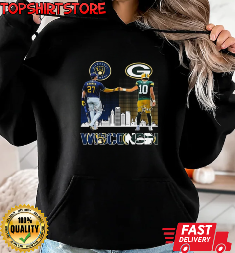 Milwaukee Brewers 2024 Willy Adames Green Bay Packers Jordan Love Signatures T-Shirt Unisex Hoodie