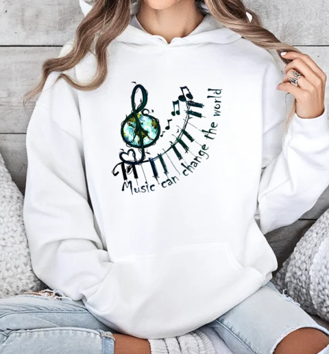 Music Notes Sol Key Piano Music Can Change The World T-Shirt Unisex Hoodie