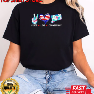 Peace Love Connecticut Flag Souvenirs US Flag T-Shirt Classic Women's T-shirt