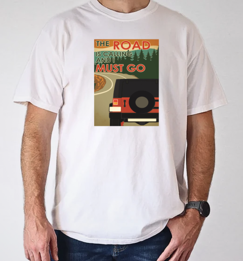 Red Jeep Car The Road Is Calling And I Must Go Poster T-Shirt Classic Men's T-shirt