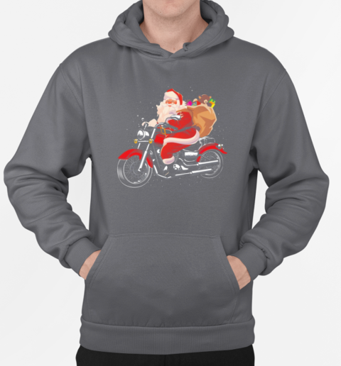 Santa Claus Riding Motorcycle Funny Christmas Biker T-Shirt Unisex Hoodie