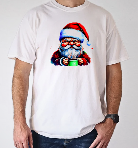 Santa Claus holding a green cup and drinking coffee T-Shirt Classic Men's T-shirt