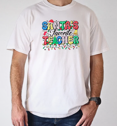 Santas favorite teacher Christmas light T-Shirt Classic Men's T-shirt