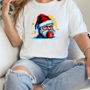 Serious Man with Santa Claus Hat and Coffee Mug T-Shirt Classic Women's T-shirt