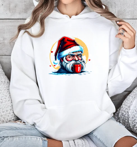 Serious Man with Santa Claus Hat and Coffee Mug T-Shirt Unisex Hoodie