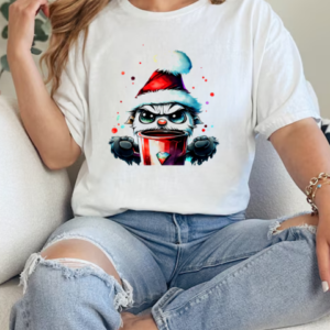 Ugly Santa Hat Cartoon Character Drinking from Cup T-Shirt Classic Women's T-shirt