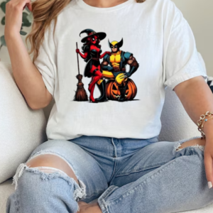 Witch Deadpool and Wolverine Cartoon Halloween T-Shirt Classic Women's T-shirt